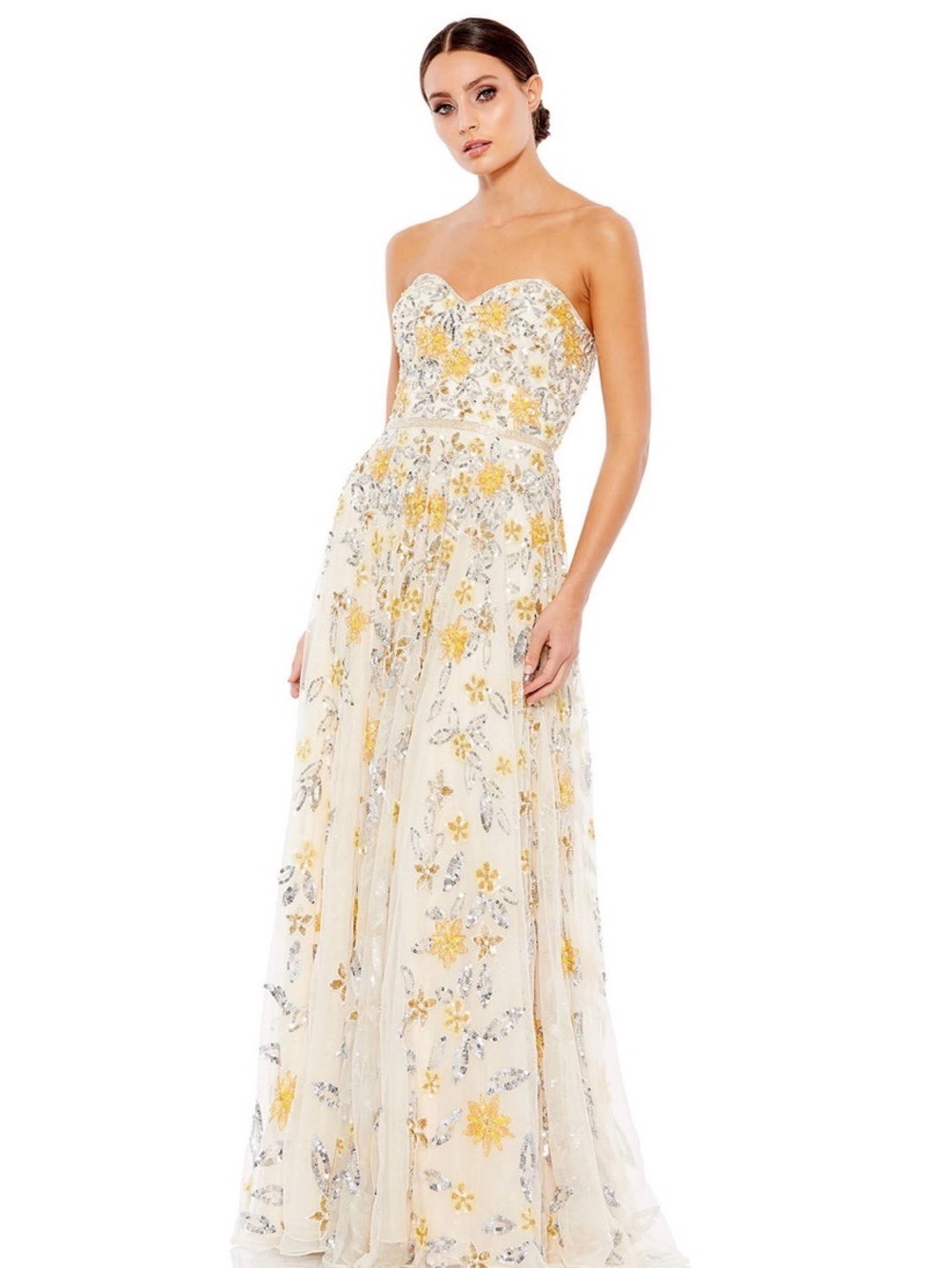 Mac Duggal 5402 Strapless Sweetheart Floral Sequin Gown Nude Multi size 8